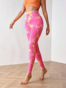 Menodora SHEIN Sport Menodora SHEIN Sport 扎染印花高腰无缝紧身裤舞蹈服瑜伽女裤 - 玫紅色 - 查看 4