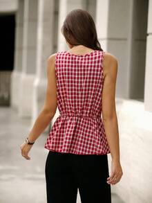 Hanevo Áo sơ mi kẻ caro không tay thời trang dành cho nữ, mùa hè - Nhiều màu - Xem 2