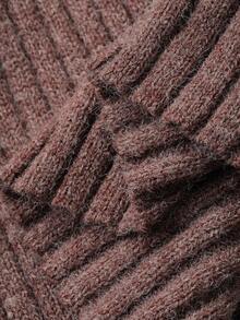 Dazy Plus V-Neck Solid Ribbed Loose Casual Plus Size Sweater For Women, Autumn - Brown - View 3