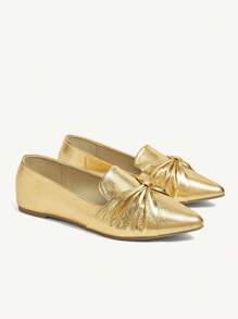 CUCCOO CHICEST Women's Pointed Toe Flats With Bow Knot Design, Elegant Commuter Fashion Personalized Comfortable Classic Faux Leather Loafers, Versatile For Work, Party, Thanksgiving, Christmas, Halloween