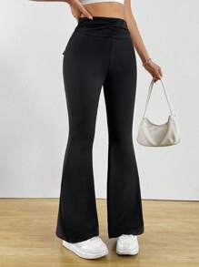 Chiquease Fall Women Clothes High Waist Elastic Waist Skinny Leggings With Front Pockets All White Casual Outfits Spring Clothes For University - Black - View 4