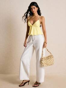 Poéselle Áo hở lưng thêu hoa giản dị dành cho nữ khi đi nghỉ - Màu vàng - Xem 2