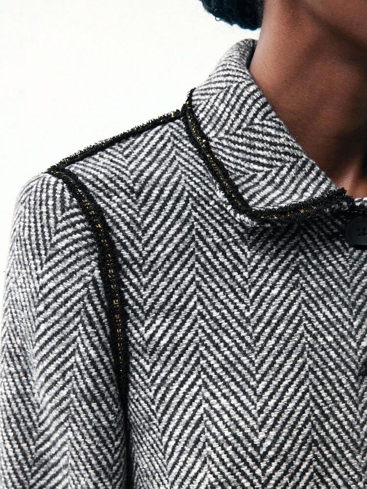 SHEIN Maija Women's Contrast Color Long Sleeve Regular Coat, Going Out, Winter