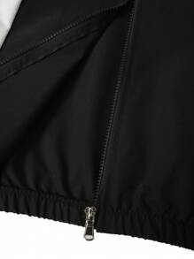 Manfinity ZONE917 男士撞色休闲拉链长袖户外风衣夹克，秋季 - 黑色 - 查看 6