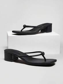 Solezae Fashion Versatile Ladies Block Heel Flip Flop Sandals - Black - View 1