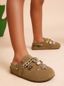 Mini mi Sandal Bakiak BS Suede Taupe dengan Aksen Emas yang Menawan - Kenyamanan Sepanjang Hari, Dari Makan Siang hingga Toko Buku - Krem - View 6