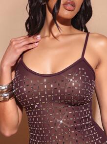 Hauture 性感方形热固定吊带紧身迷你连衣裙 - 中紫紅色 - 查看 5