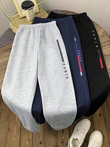 Quần jogger thể thao dáng rộng, cạp chun kiểu Oxford, in chữ, dành cho bé trai tuổi teen, phong cách xuân thu thanh lịch. - Nhiều màu - Xem 1