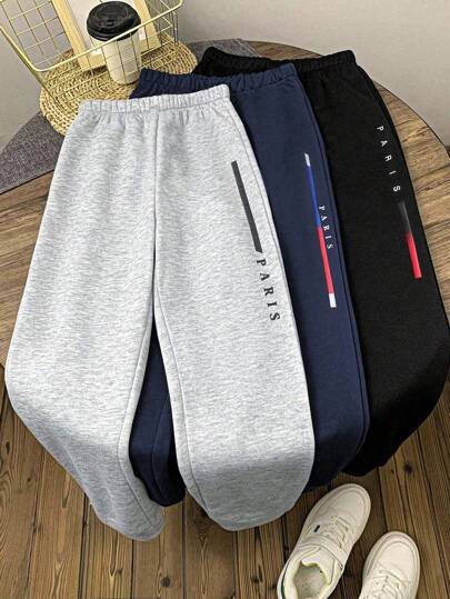 Tween Boy Casual Oxford Waistband Letter Print Loose Sports Jogger Pants, Spring & Autumn Chic Outfits For Autumn/Winter Fall