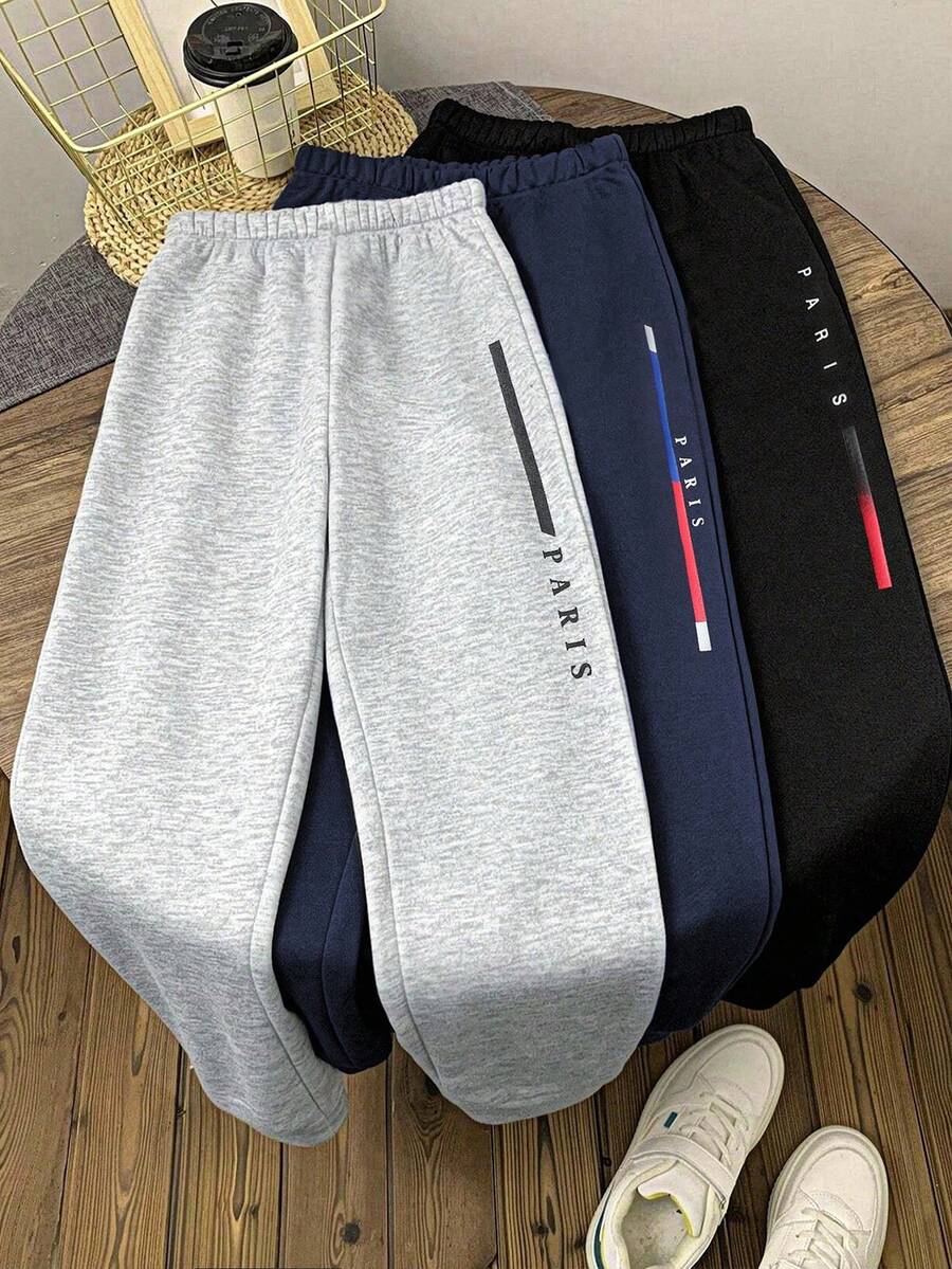 Quần jogger thể thao dáng rộng, cạp chun kiểu Oxford, in chữ, dành cho bé trai tuổi teen, phong cách xuân thu thanh lịch. - Nhiều màu - Xem 1