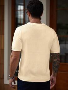 Manfinity Homme Men's Striped Short Sleeve Casual Loose Knit Sweater Knit Jersey V Neck Sweater Short Sleeve