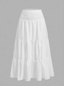 SHEIN MOD Casual Vacation Style Waist Drawstring Layered Mesh Fabric Skirt, Women's A-Line Skirt Suitable For Summer Vacation Suitable For Going Out Chic Dress