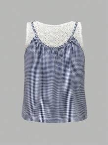 INAWLY 2025年大码女式夏秋季花卉格子印花吊带背心 - 藍白色 - 查看 2