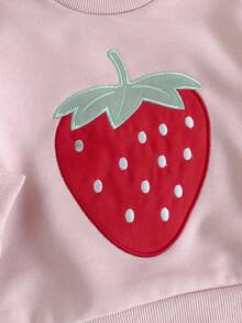 SHEIN Baby Girl Autumn Cute Fruit Embroidery Long Sleeve Top And Ribbed Leggings 2pcs Set - Pink - View 5