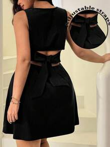 Solflare 大码黑色镂空圆领休闲无袖连衣裙 - 黑色 - 查看 1