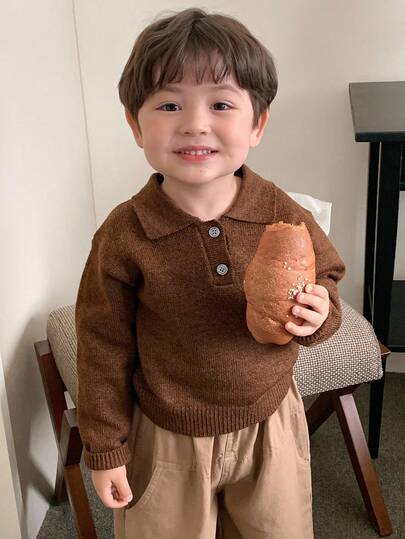 DAZY Toddler Boys' Casual Solid Color Turndown Collar Long Sleeve Sweater, Spring/Autumn