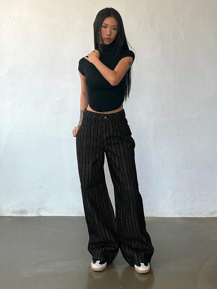 Women's Striped Loose Straight-Leg Casual Jeans