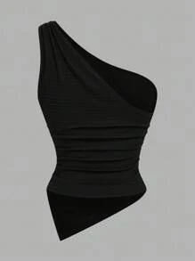 Sweetra 大码女式纯色简约不对称领口针织上衣，适合外出、度假、海滩、可爱上衣、机场旅行