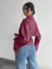 Firerie Women's Casual Elegant Wine Red Waist Tie Trench Coat Jacket/Fall Women/Winter For Women/Winter Jacket Women /Back To School /Back To School Women/Halloween/Christmas/Business Casual Women/Teacher /Club/Punk/ Techno/Old Money Style