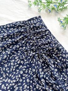 Soleia 碎花抽繩褶邊荷葉邊半身裙 - 寶藍色 - 查看 7