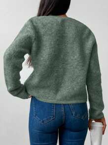 EURMUSE Button Front Drop Shoulder Cardigan - Green - View 2