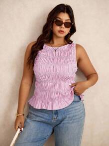 Elaquor 大码女式条纹荷叶边下摆时尚吊带背心 - 粉色 - 查看 3