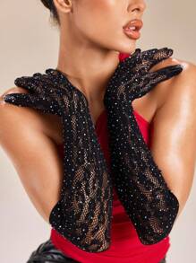 SHEIN SXY Fashionable Elegant Rhinestone Hollow Sleeve Cuffs