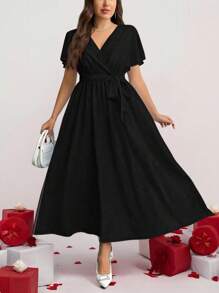 Firerie Váy rộng họa tiết hoa cổ điển thường ngày cỡ lớn, phù hợp cho mùa xuân và mùa thu - màu đen - Xem 4