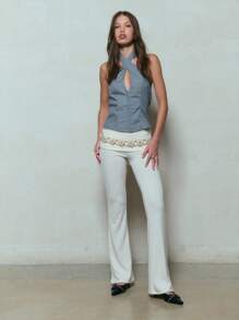 TypaGal 女士纯色镂空性感交叉吊带上衣 - 灰色 - 查看 4