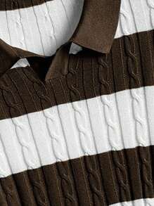 Claim Dot Men's Contrast Stripe Short Sleeve Polo Neck Knit Top