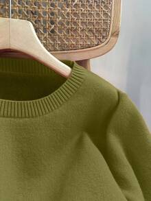Chiquease 新款女士保暖内衬圆领长袖毛衣 - 軍綠色 - 查看 5