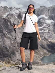 EMERY ROSE Quần short denim ống rộng có túi, dáng rộng, thường ngày, đa năng dành cho nữ - Màu xanh lam - Xem 5
