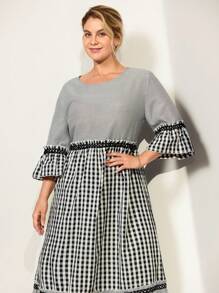 Momelise Damen Große Größen Farbblock Lässiges Lose Kleid - Schwarz und Weiss - Übersicht 7