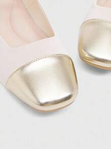 CUCCOO BIZCHIC 女式拼色方头扣带平底玛丽珍鞋 - 米色 - 查看 8