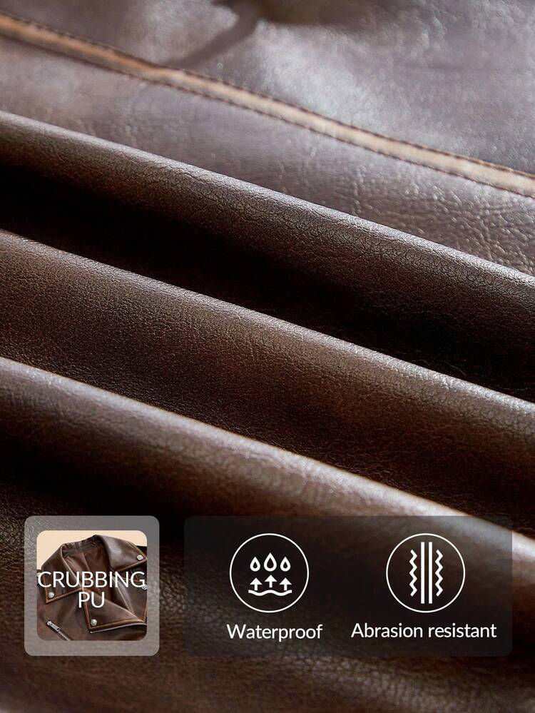 Women's Fashionable Modern Patchwork Oblique Zipper Short Leather Jacket, Suitable For Autumn, Fall, Winter, Going Out, Elegant, Formal, Party, Chic, New Year, Women's Winter Jacket, Christmas, Work, Graduation, Wedding, Women's Winter Clothes