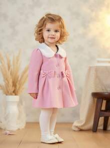 Souflis Souflis Baby Girls' Fluffy Collar Bow Decor Long Sleeve A-Line Woolen Coat. The 3D Bow And Fluffy Collar Design Is Simple Yet Elegant. The Long Sleeve A-Line Silhouette Is Classic And Fashionable. Whether Or Attending A Party, The Baby Will Be The Center Of Attention. Baby Girl Pink Coat Baby Girl Winter Coat Toddler Girl Coat Pink Baby Coat Baby Girl Coat With Fur Collar Fall
