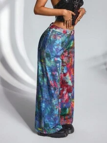 SHEIN CURVE+ Plus Size Colorful Print Casual Denim Jeans - Multicolor - View 7