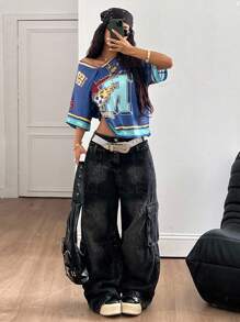 Coolane 女款春夏 Y2K 街头风复古透气网眼图案足球 T 恤 - 彩色 - 查看 2