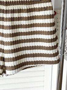 SHEIN Tween Girl Casual Basic Textured Knit Sleeveless Top And Shorts 2 Pieces Set - Khaki - View 5