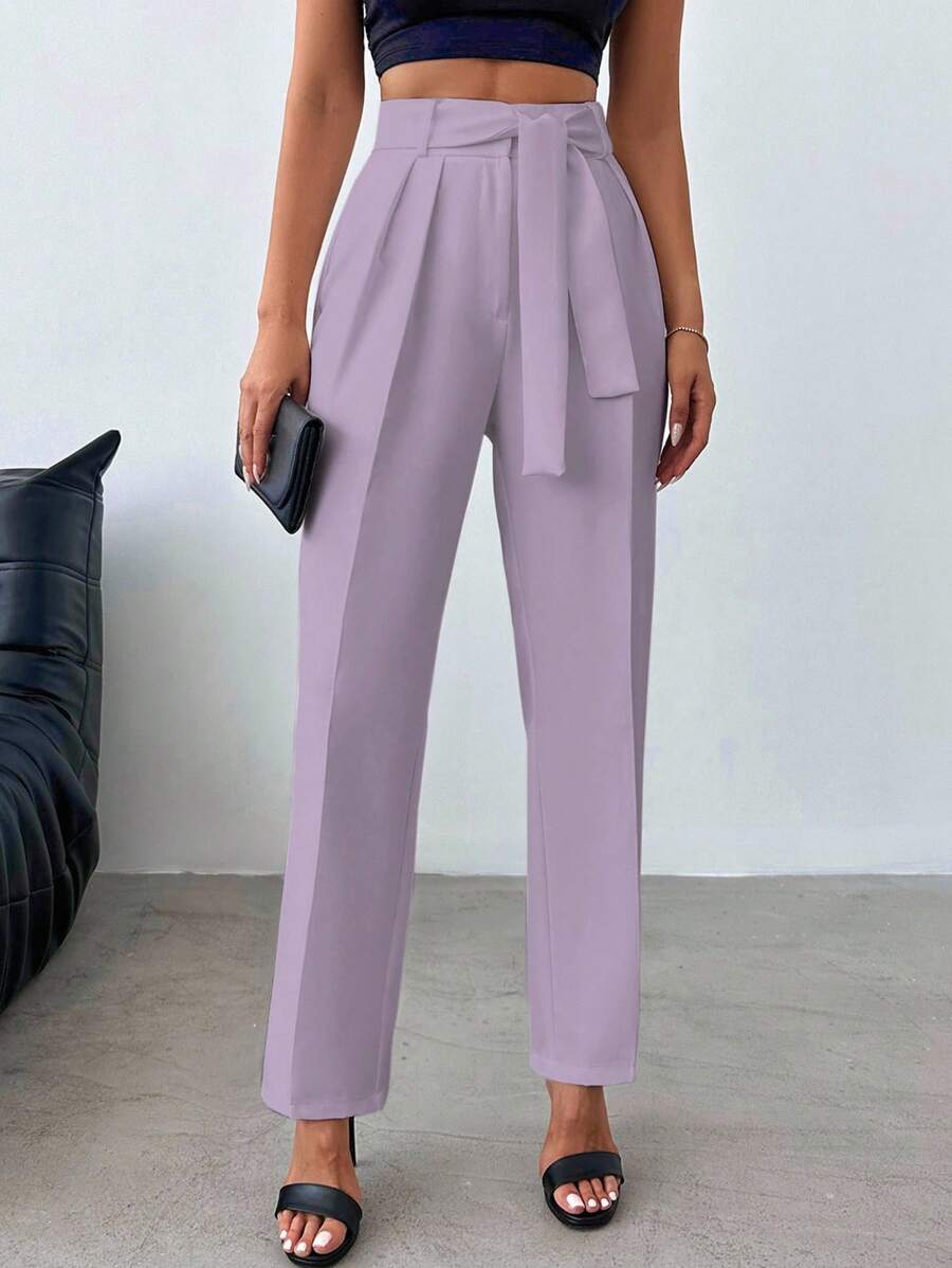 EURMUSE High Waist Fold Pleated Pants - Lilac Purple - View 1