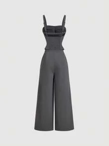 SHEIN MOD Women's Gray Vest, Blazer & Trousers Suit Set,Office Siren, Fall Sets,Business Casual Women,Women Two Pieces Sets,Two Pieces Pants Set