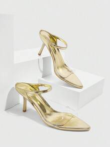 CUCCOO SZL Women's Pointed Toe Stiletto High Heel Sandals, Gold Color, Fashion For Daily Commute And Street Wear