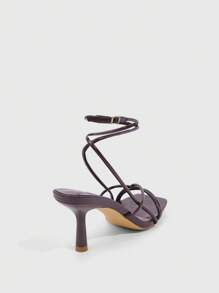 CUCCOO SZL Square Toe Low Heel Minimalist Brown PU Strap Women's High Heel Sandals For Christmas Spring Shoes - Brown - View 8