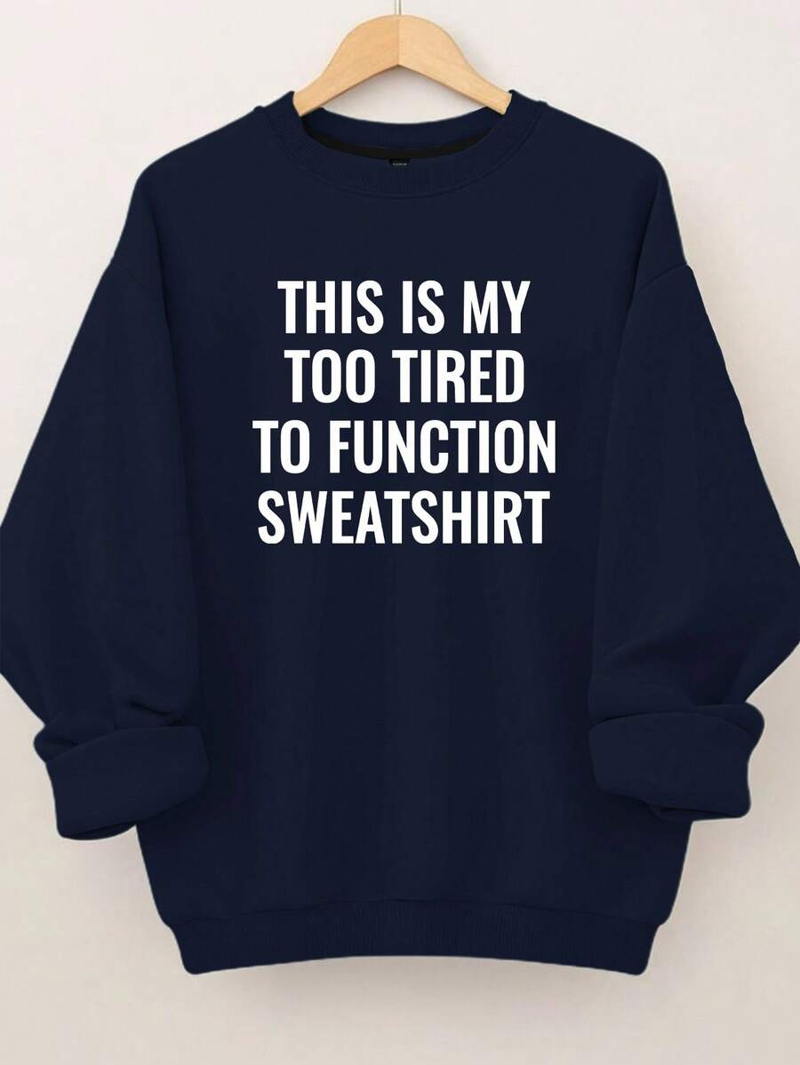 EMERY ROSE Plus Size Women's Fashion Sweatshirt Slogan Letters Pattern Printed Round Neck Sweatshirt Fall Cloth For Women Winter Autumn - Navy Blue - View 1