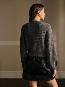 MOTF PREMIUM 女士仿珍珠装饰针织开衫，秋冬 - 灰色 - 查看 4