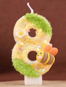 1支闪亮蜜蜂数字蜡烛，手工制作生日蛋糕装饰，男女皆宜，结婚纪念日派对用品，闪亮庆典装饰，节日DIY烘焙装饰，可爱波西米亚主题，金银色蜡烛 - 彩色 - 查看 5