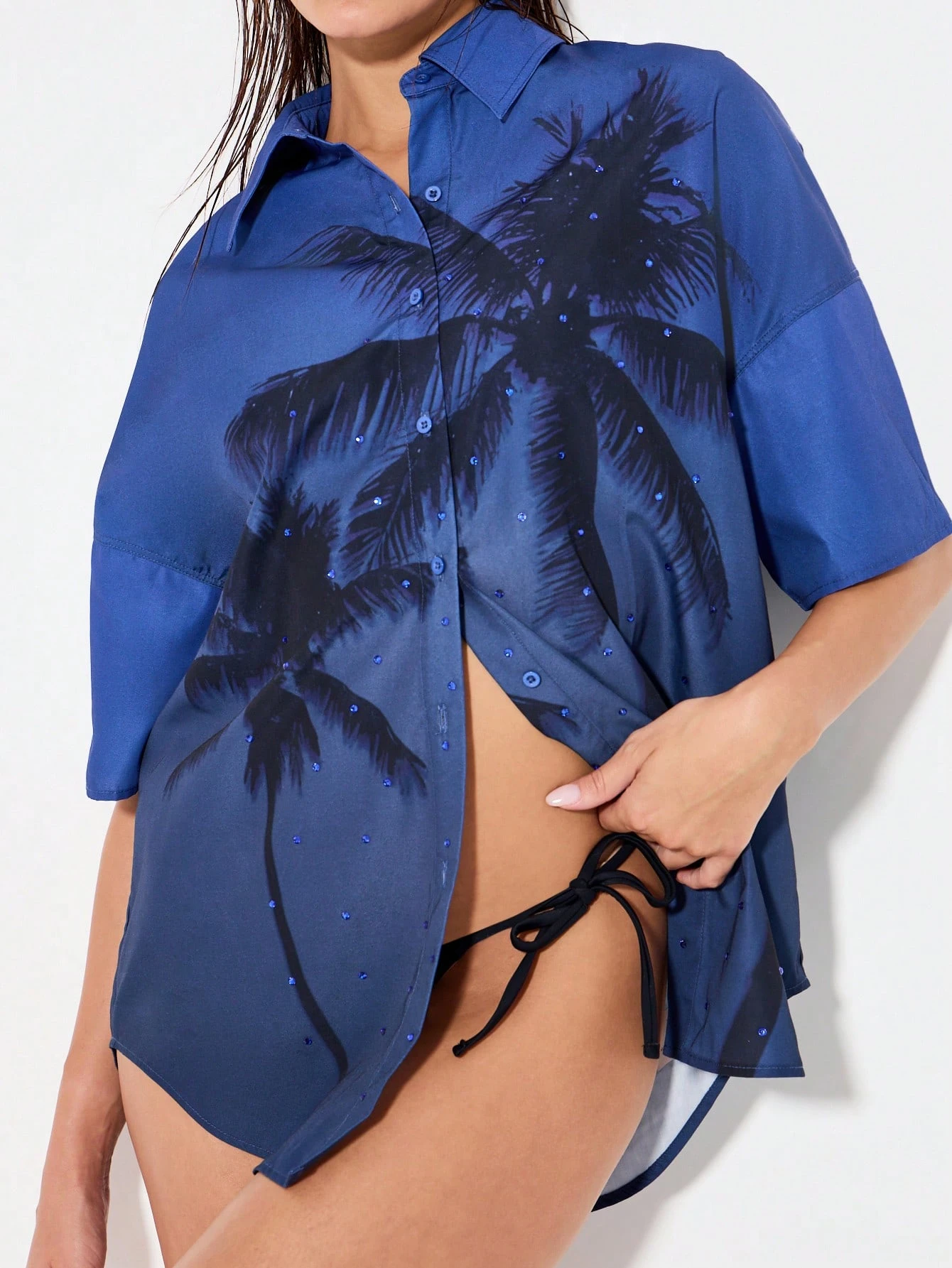 KIZN Chemise boutonnée à imprimé palmier et cristaux