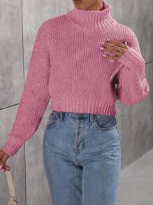 EMERY ROSE Áo len nữ màu hồng cổ cao, vai rớt, tay dài, dáng rộng, thích hợp mặc mùa thu đông. - Màu Hồng Tươi - Xem 3