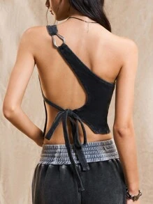 Easelle 女式黑色针织露背无袖上衣 - 黑色 - 查看 5