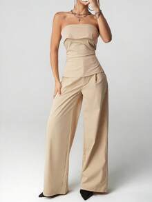 SHEIN ICON 2 件套女式短款吊带背心和高腰阔腿及地长裤套装，休闲日常穿着，性感，返校季 - 彩色 - 查看 1